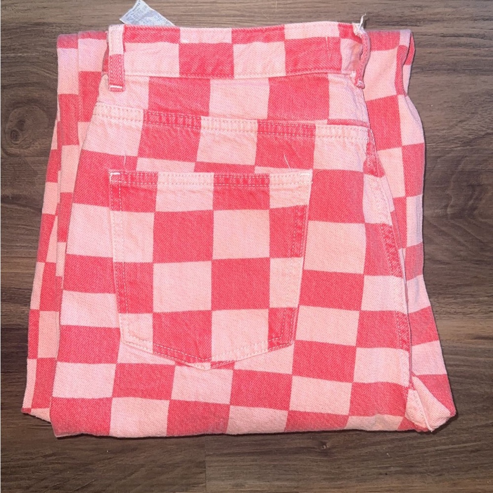 Zara high-waisted, wide leg, checkered jeans